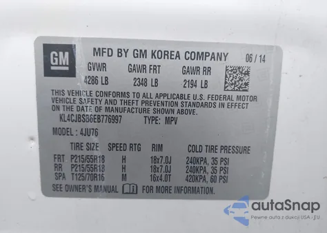 2014 Buick Encore Convenience z USA, uszkodzony, nr VIN KL4CJBSB6EB776997